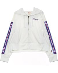 Champion - Sudadera Corta Con Capucha Y Cremallera Completa Para Mujer Blanco - Lyst