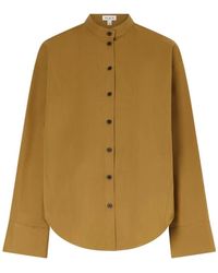 Alaïa - Overhemden ,Bruin ,Katoen Gelaagde Poplin Blouse - Lyst