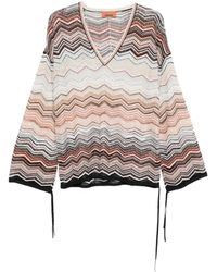 Missoni - Truien & Vesten ,Veelkleurig ,Pailletten Chevron Lamé Viscose Blouse Met Pailletten - Lyst