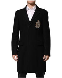 Dolce & Gabbana - Jassen ,Zwart ,Leer Heraldic Patch Single-Breasted Blazer - Lyst