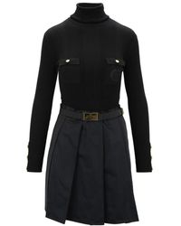 Elisabetta Franchi - Korte Mouw Jurk Met Hoge Hals - Lyst