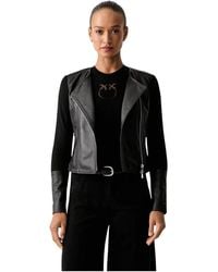 Pinko - Jassen ,Zwart ,Leer Korte Leren Jas - Lyst