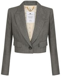 Elisabetta Franchi - Jassen ,Grijs ,Wol Wollen Cropped Jasje - Lyst
