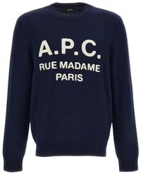 A.P.C. - Truien & Vesten ,Blauw ,Wol Trui Met Ronde Hals Van Wol - Lyst