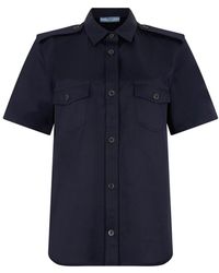 Prada - Overhemden ,Blauw ,Katoen Kortmouwchino-Overhemd - Lyst