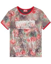 DIESEL - Tops ,Veelkleurig ,Pailletten T-Shirt Met Ronde Hals - Lyst