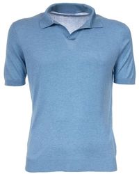 Gran Sasso - Truien & Vesten ,Blauw ,Zijden V-Hals Polo Shirt - Lyst