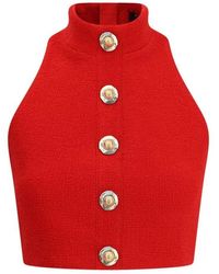 Balmain - Bouclé Woll Crop Top - Lyst