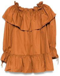Saint Laurent - Kleedjes ,Bruin ,Katoen Mini-Jurk Met Ruches - Lyst