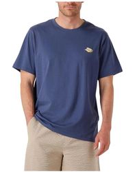 SELECTED - Tops ,Blauw ,Katoen Blauw Katoenen Geborduurd T-Shirt Voor Mannen - Lyst