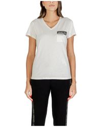 Liu Jo - Tops ,Wit ,Katoen Witte V-Hals Katoenen T-Shirt Met Zak - Lyst