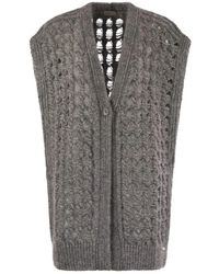 Herno - Truien & Vesten ,Grijs ,Wol Lange Mouwloze Cardigan - Lyst