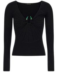 Roberto Cavalli - Schwarzer Strickpullover Mit Fang - Lyst