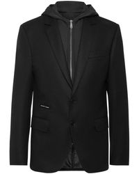 Philipp Plein - Jassen ,Zwart ,Wol Waterafstotende Wollen Blazer Met Capuchon - Lyst