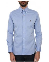 Ralph Lauren - Overhemden ,Blauw ,Katoen Button Down Custom Fit Stretch Shirt - Lyst