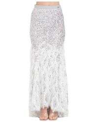 Elisabetta Franchi - Falda larga plateada bordada en tul estilo sirena - Lyst