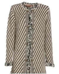 Twinset - Truien & Vesten ,Veelkleurig ,Katoen Gestreepte Jacquard Gebreide Jas - Lyst