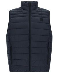 BOSS - Jassen ,Blauw ,Polyester Waterafstotend Vest Met Logopatch - Lyst