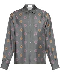 Versace - Overhemden ,Grijs ,Gedrukte Regular Shirt Van Zijde Twill - Lyst
