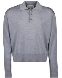 Ami Paris - Tops ,Grijs ,Wol Hart Polo Grijs Wol Zijde - Lyst