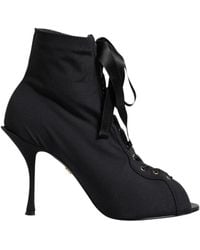 Dolce & Gabbana - Schwarze Schnür-Stiletto-Stiefeletten - Lyst