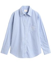 GANT - Overhemden ,Blauw ,Katoen Relaxed Fit Klassiek Poplin Blouse Met Strepen - Lyst