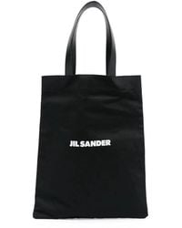 Jil Sander - Borsa tote in misto cotone-lino nero - Lyst