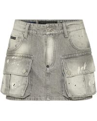 Philipp Plein - Rokken ,Grijs ,Denim Denim Cargo Mini Rok - Lyst