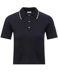 Moncler - Tops ,Blauw ,Katoen Gebreid Katoenen Poloshirt - Lyst