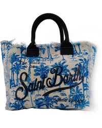 Mc2 Saint Barth - Canvas palm tasche weiß/blau fransen - Lyst