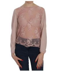 Pink Memories - Overhemden ,Roze ,Katoen Roze Kant Boothals Blouse - Lyst