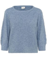 Kaffe - Blau Melange Pullover Mit Perlenärmeln - Lyst