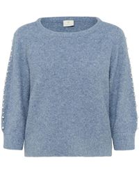 Kaffe - Truien & Vesten ,Blauw ,Wol Blauwe Melange Pullover Met Kralenmouwen - Lyst