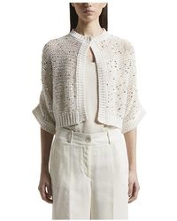 Peserico - Baumwollband-Strickjacke Mit Maxi-Pailletten - Lyst