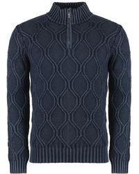 Moorer - Truien & Vesten ,Blauw ,Wol Geribbelde Wol Turtleneck Trui - Lyst