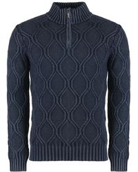 Moorer - Truien & Vesten ,Blauw ,Wol Geribbelde Wol Turtleneck Trui - Lyst