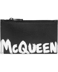 McQueen - Accessoires ,Zwart ,Leer Kaarthouder Met Logo - Lyst