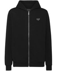 Philipp Plein - Hoodies & Sweatvesten ,Zwart ,Katoen Hooded Sweatjacket Iconic - Lyst