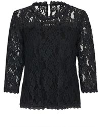 Cream - Overhemden ,Zwart ,Katoen Zwart Kant 3/4 Mouw Blouse - Lyst
