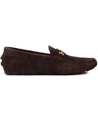 Bally - Bruine Suède Loafers Met Gouden Logo - Lyst