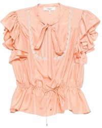 Chloé - Overhemden ,Roze ,Polyester Habotai Zijden Top Met Ruches - Lyst