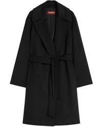 Max Mara - Jassen ,Zwart ,Wol Zwarte Wollen Jas Met Riem - Lyst