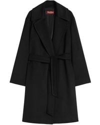 Max Mara - Jassen ,Zwart ,Wol Zwarte Wollen Jas Met Riem - Lyst