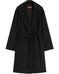 Max Mara - Schwarzer wollmantel mit gürtel - Lyst