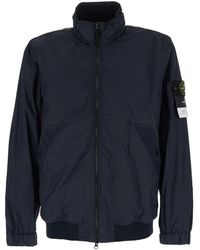 Stone Island - Jassen ,Blauw ,Logo Zip Jacket - Lyst
