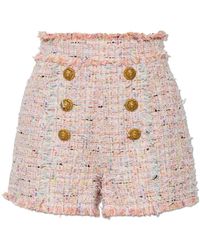 Balmain - Korte Broeken ,Roze ,Tweed Tweed Shorts Met Decoratieve Knopen - Lyst