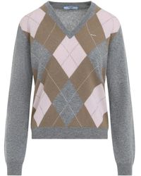Prada - Argyle V-Neck Trui - Lyst