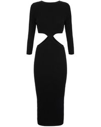 Elisabetta Franchi - Geripptes midi-kleid mit cut-out - schwarz - Lyst
