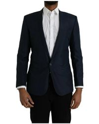 Dolce & Gabbana - Jassen ,Blauw ,Wol Blauwe Slim Fit Blazer Eén Knoop - Lyst