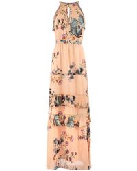 Nenette - Lange Jurk Met Ruches En Botanische Print - Lyst
